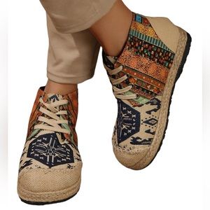 Ankle Booties Hexagon Pattern Bohemian Strap Flat Woven Shoes